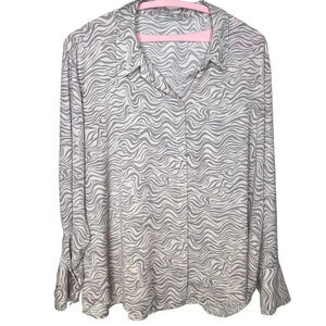 Abercrombie & Fitch Zebra Print Faux Silk Button Up Boyfriend Blouse Sz. XL